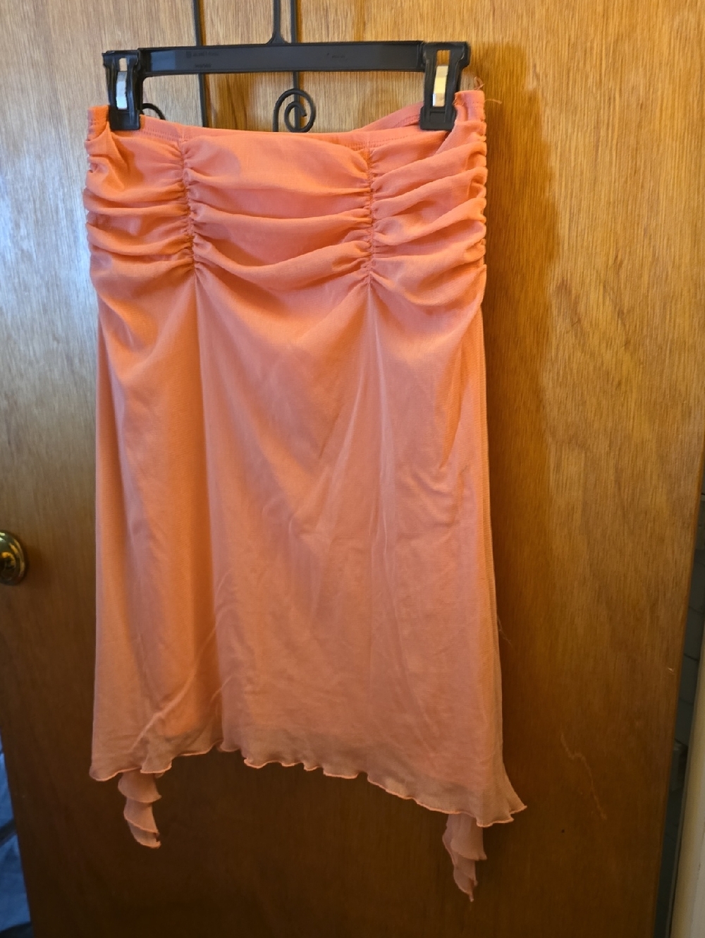 Max Studio Peach Ruched High-Low Handkerchief Hem Skirt